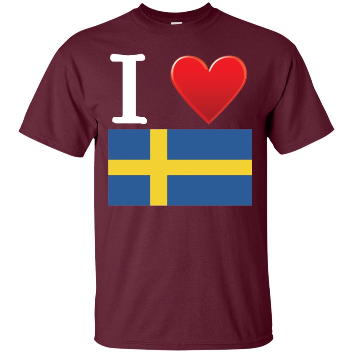 I Heart Love Sweden Flag T-shirt Maroon