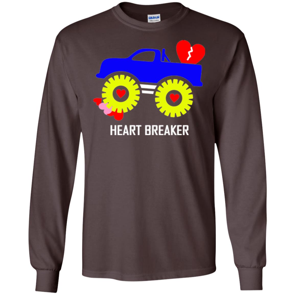 Heart Breaker Cute Blue Monster Truck Valentine_s Day T-shirt Dark Chocolate
