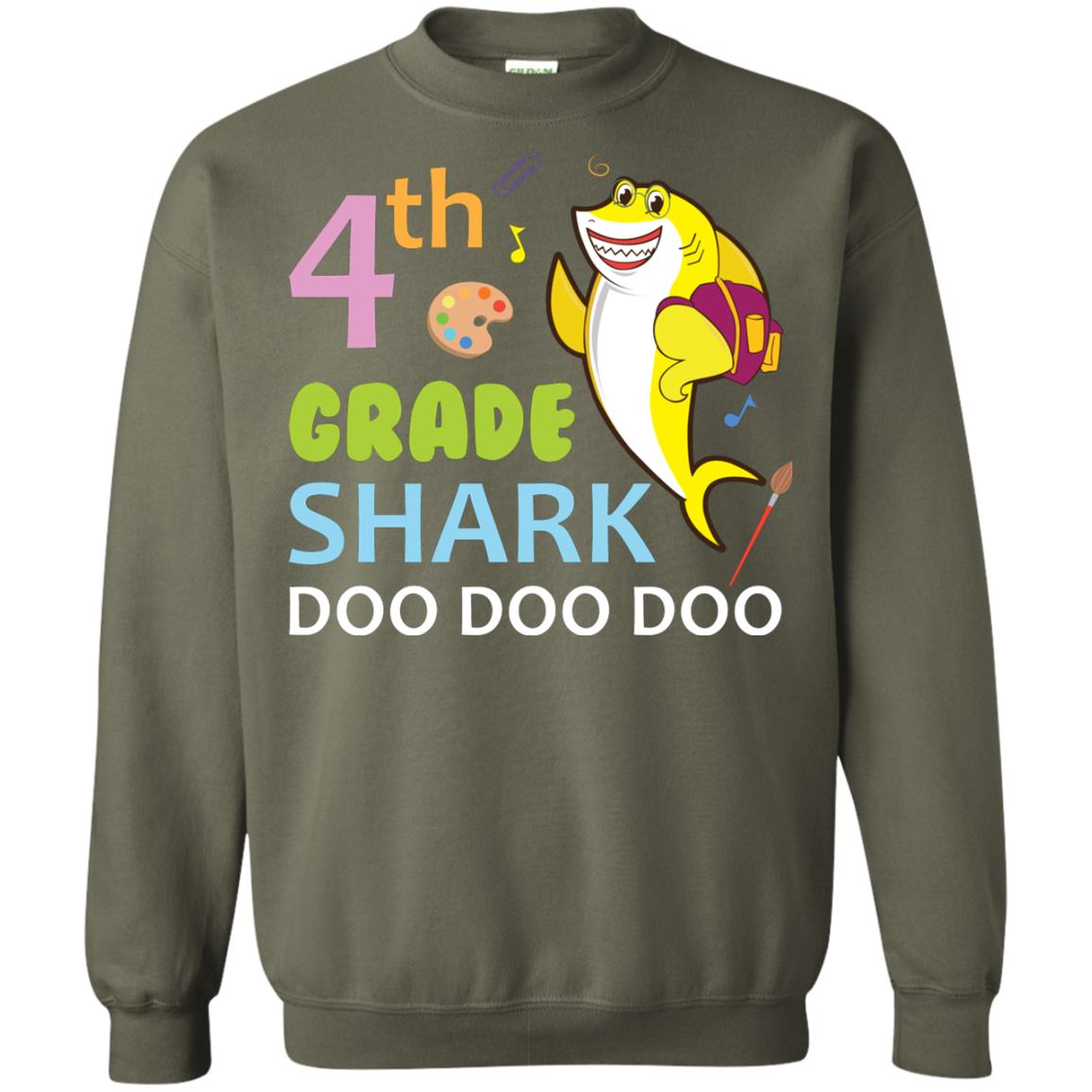 4th Grade Shark Doo Doo Doo Back To School T-shirt Military Green