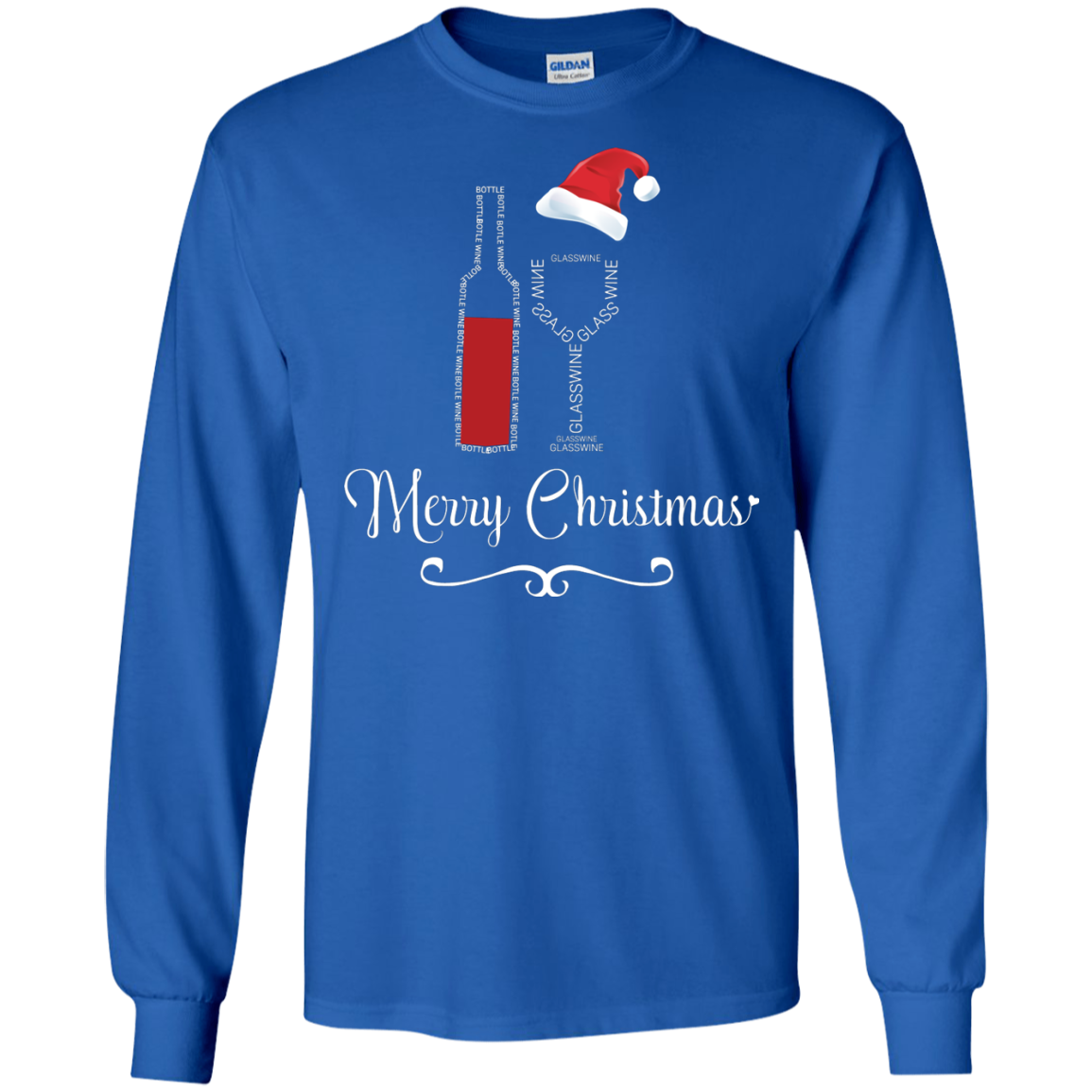 Christmas T-shirt Merry Christmas With Wine Botle And Glass Wine Royal