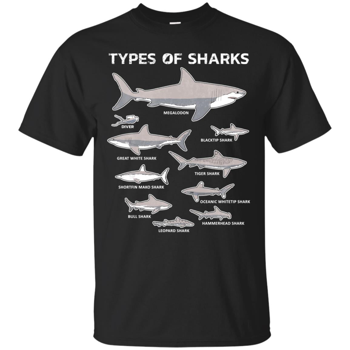 9 Types Of Sharks Educational Academic Ocean T-shirt Black