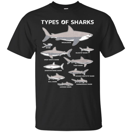 9 Types Of Sharks Educational Academic Ocean T-shirt Black