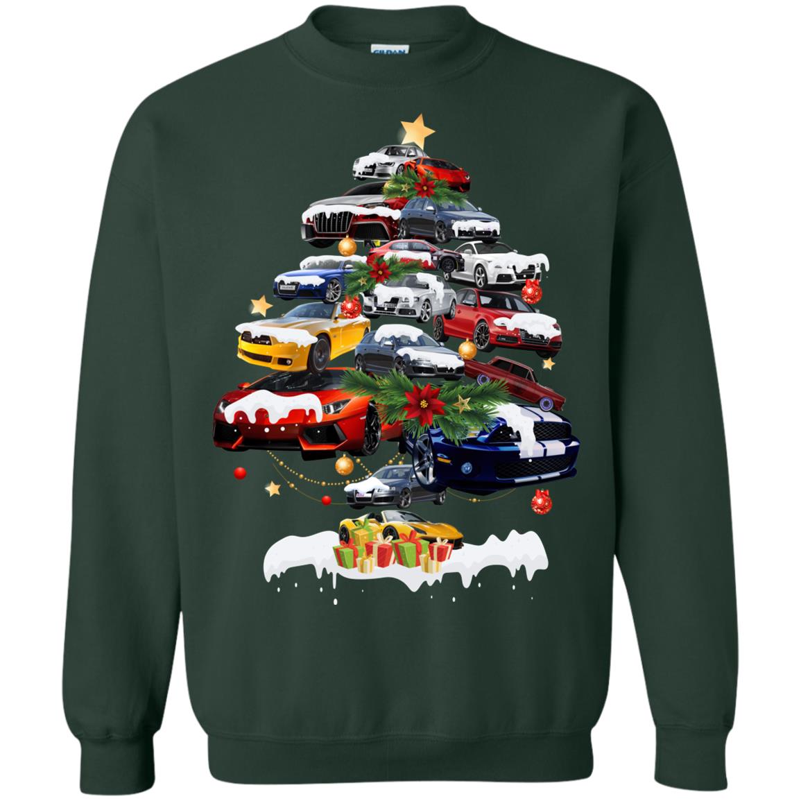 Cars Christmas Tree X-mas Gift Shirt For Mens Or Womens Forest Green