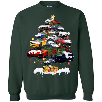 Cars Christmas Tree X-mas Gift Shirt For Mens Or Womens Forest Green