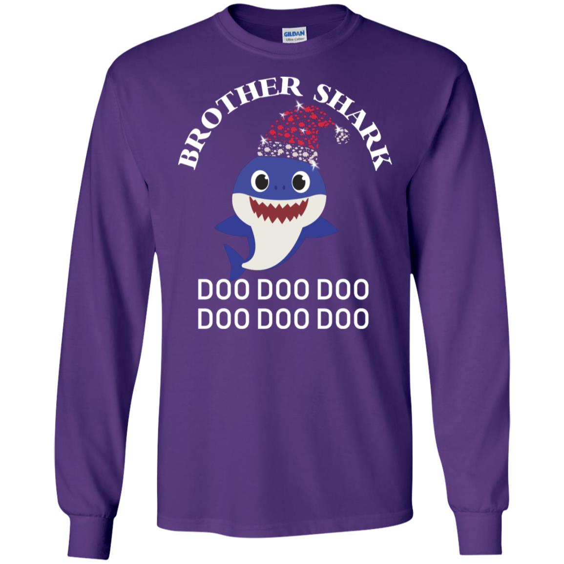 Brother Shark With Santa Claus Hat Merry X-mas Family Shark Gift Shirt Purple