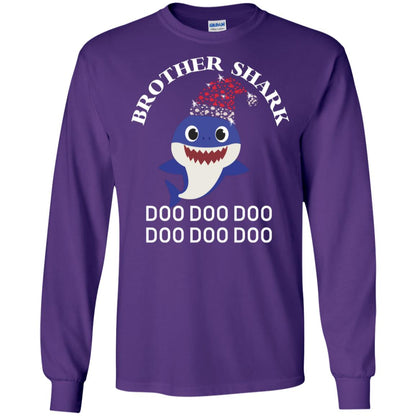 Brother Shark With Santa Claus Hat Merry X-mas Family Shark Gift Shirt Purple