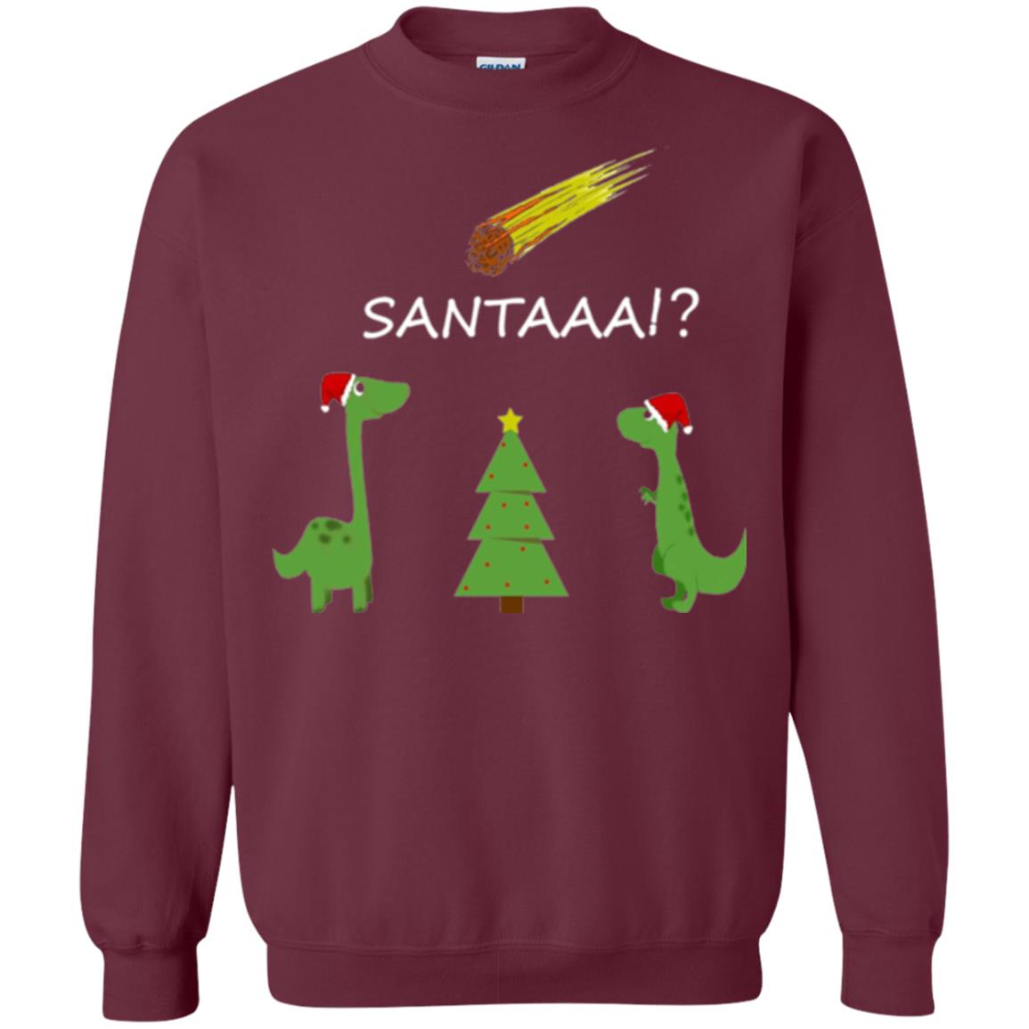 Christmas T-shirt Funny Dinosaus Santaaa Maroon