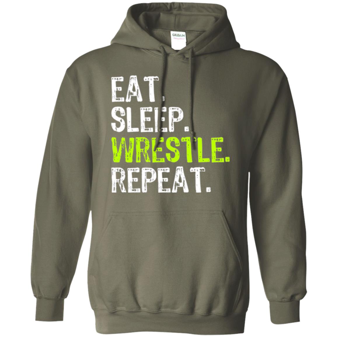Wrestling T-shirt Eat Sleep Wrestle Repeat Military Green