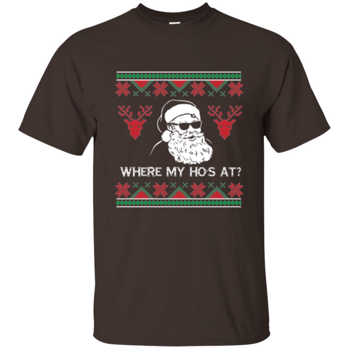 Christmas T-shirt Santa Claus Where My Hos At T-shirt Dark Chocolate
