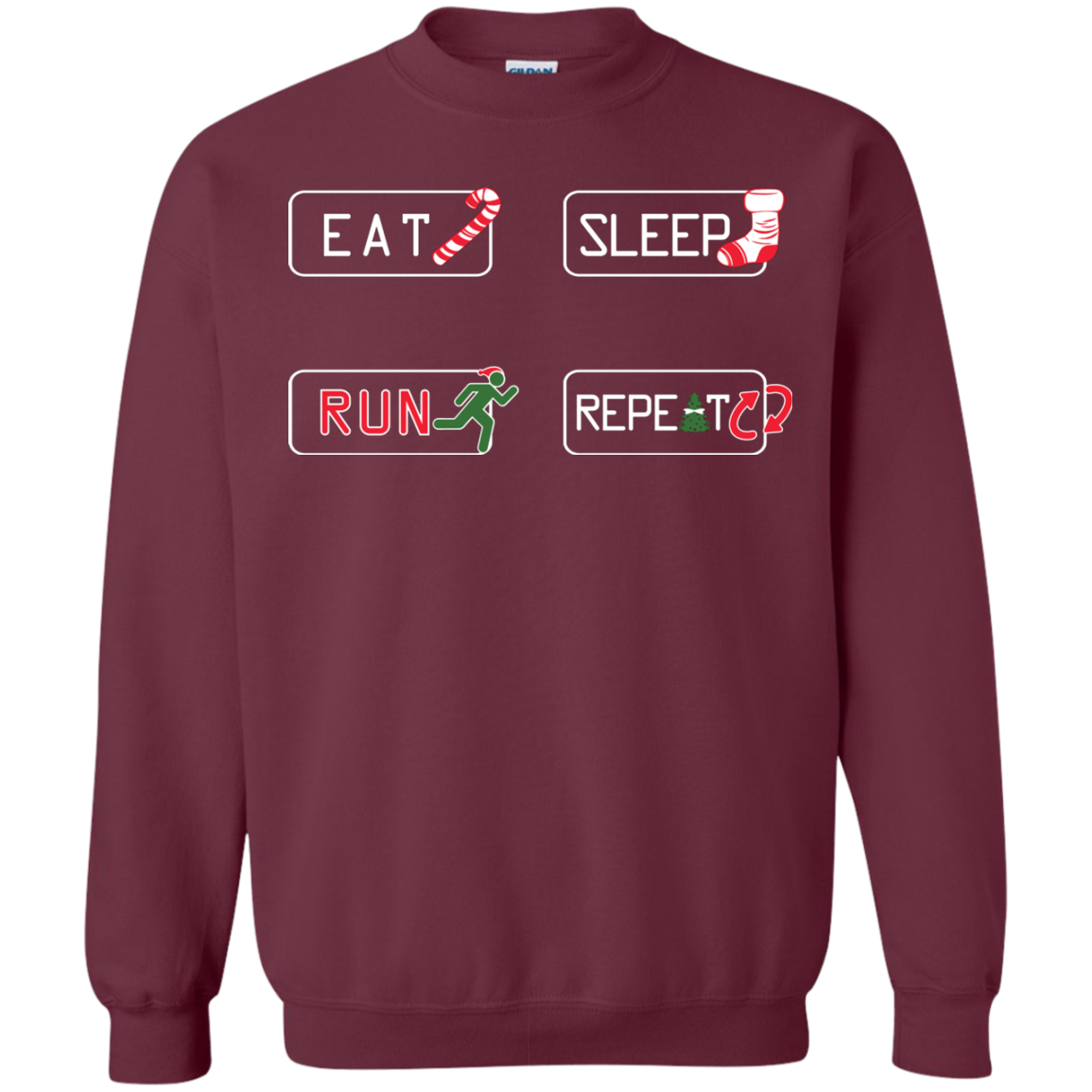 Christmas T-Shirt Eat Sleep Run Repeat Maroon