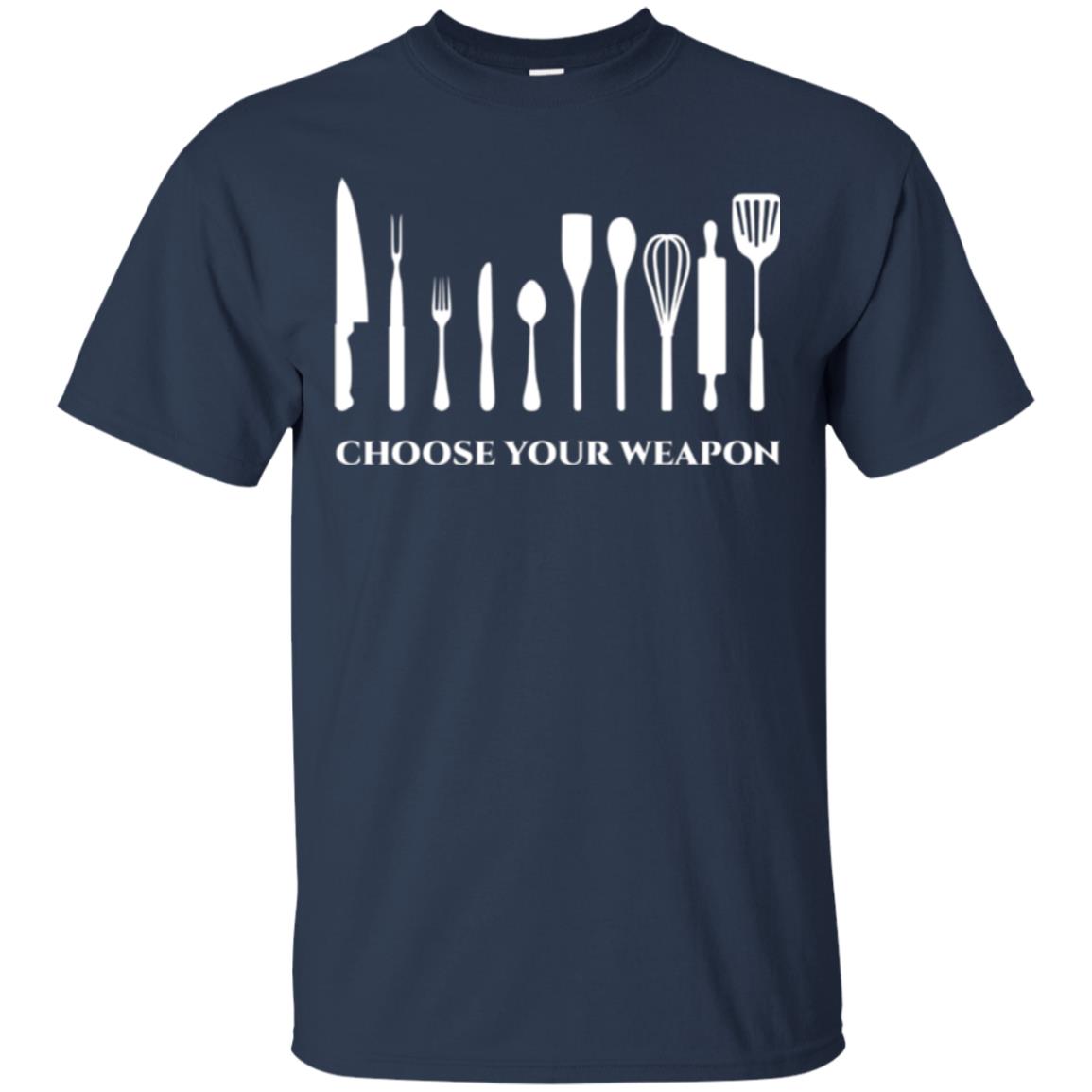 Chef Kitchen Cutlery T-shirt Choose Your Weapon Navy