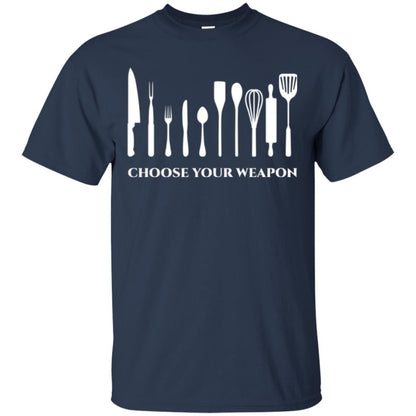 Chef Kitchen Cutlery T-shirt Choose Your Weapon Navy