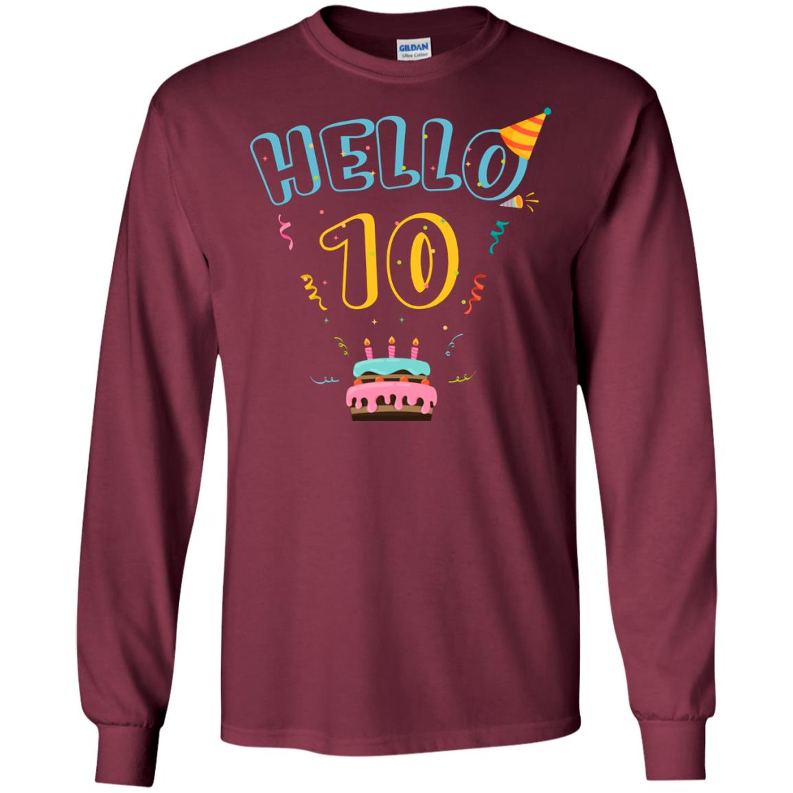 Hello 10 Ten Years Old 10th 2008s Birthday Gift Shirt Maroon