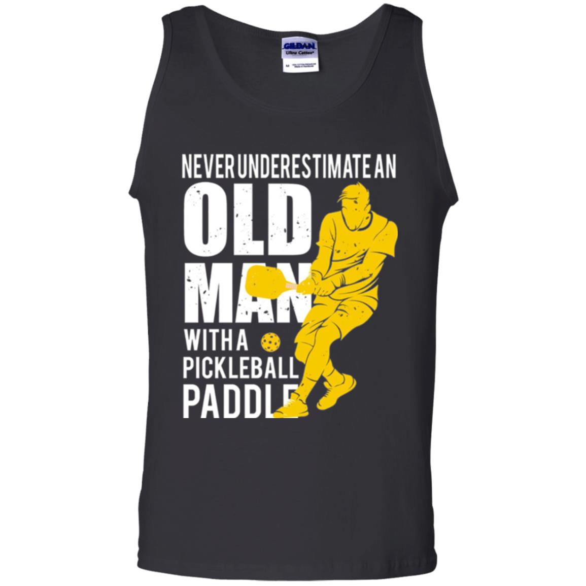 Pickleball T-shirt Never Underestimate Old Man With Pickleball Paddle Black