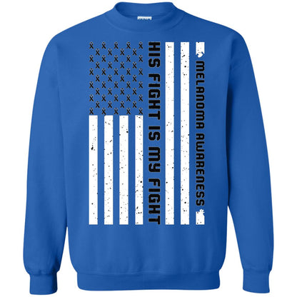 Melanoma Awareness His Fight Is My Fight Black Ribbon Stars Flag Of Usa Shirt Royal
