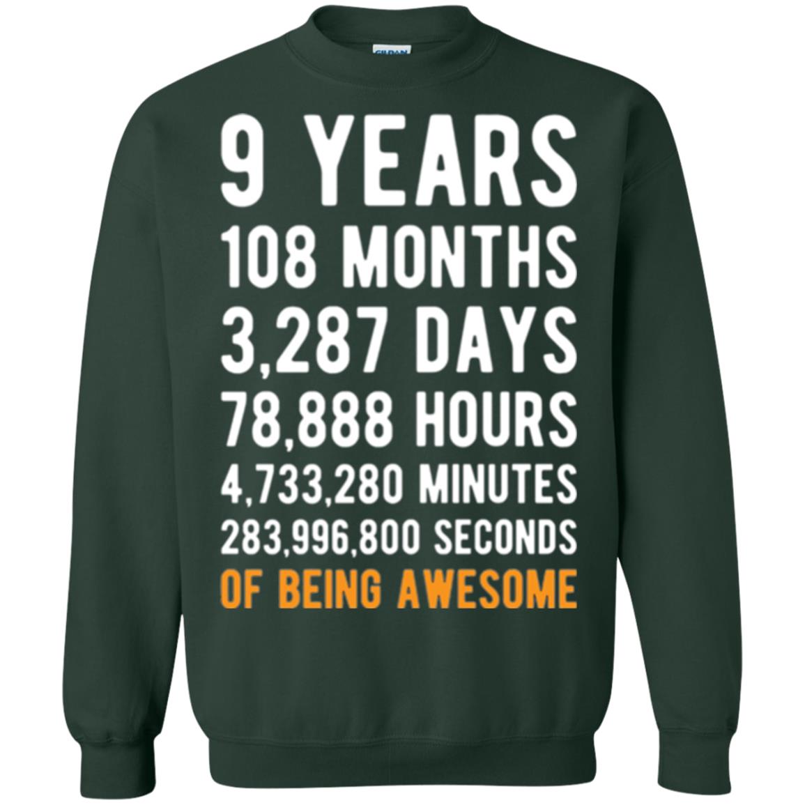 9th Birthday T-shirt 9 Years Old Being Awesome Forest Green