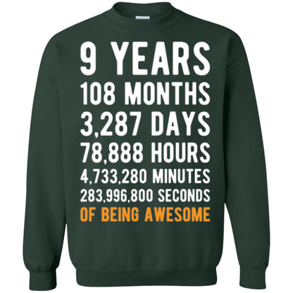 9th Birthday T-shirt 9 Years Old Being Awesome Forest Green