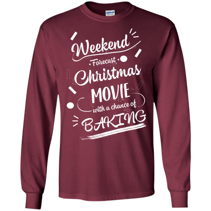 Christmas T-shirt Weekend Forecast Christmas Movie With A Chance Of Baking Maroon