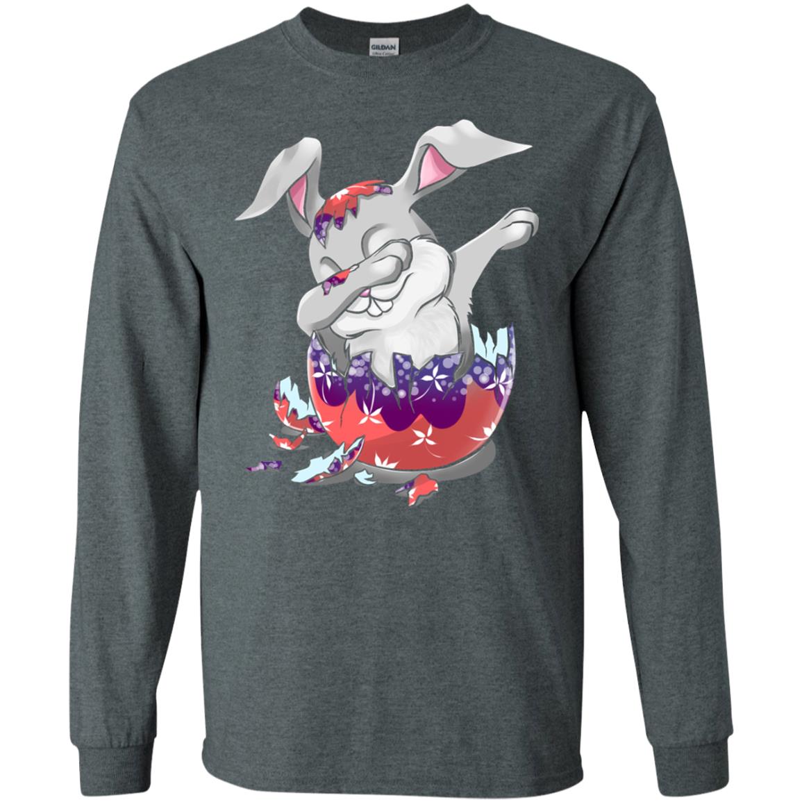 Funny Dabbing Bunny T-shirt For Kids Easter Gift Dark Heather