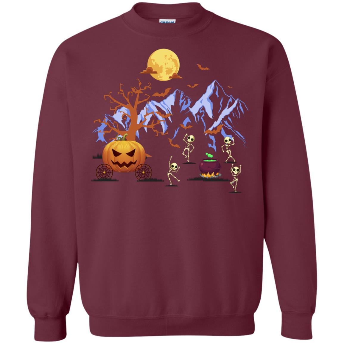 Dancing Skeleton With Pumpkin Funny Halloween Gift Shirt Maroon