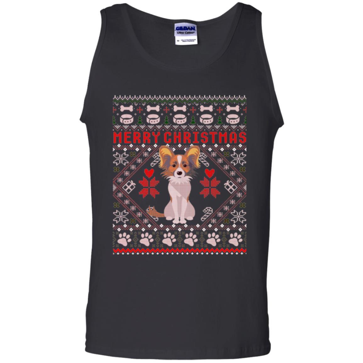 Dog Lover T-shirt Papillon Dog Merry Christmas Black