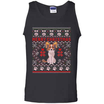 Dog Lover T-shirt Papillon Dog Merry Christmas Black