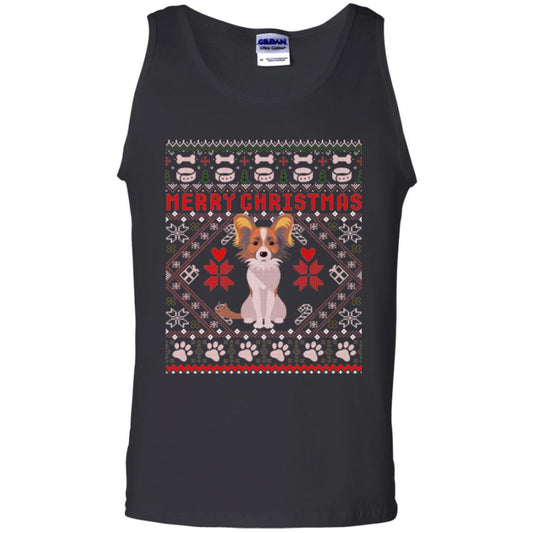 Dog Lover T-shirt Papillon Dog Merry Christmas Black