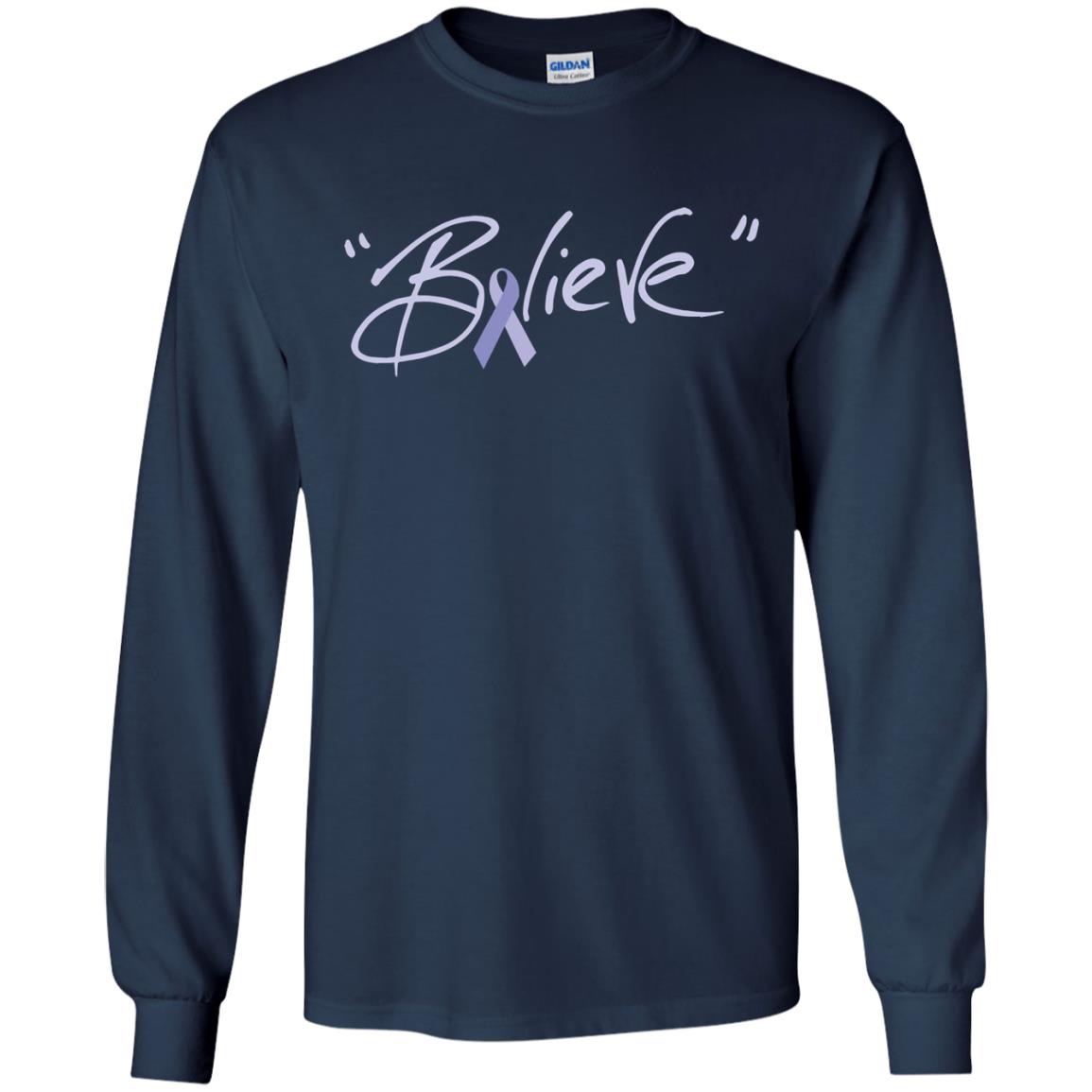 Esophageal And Stomach Cancer Awareness Shirt Periwinkle Blue Ribbon Believe Navy