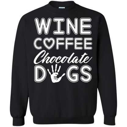 Wine Coffee Chocolate Dogs Family T-shirt Black