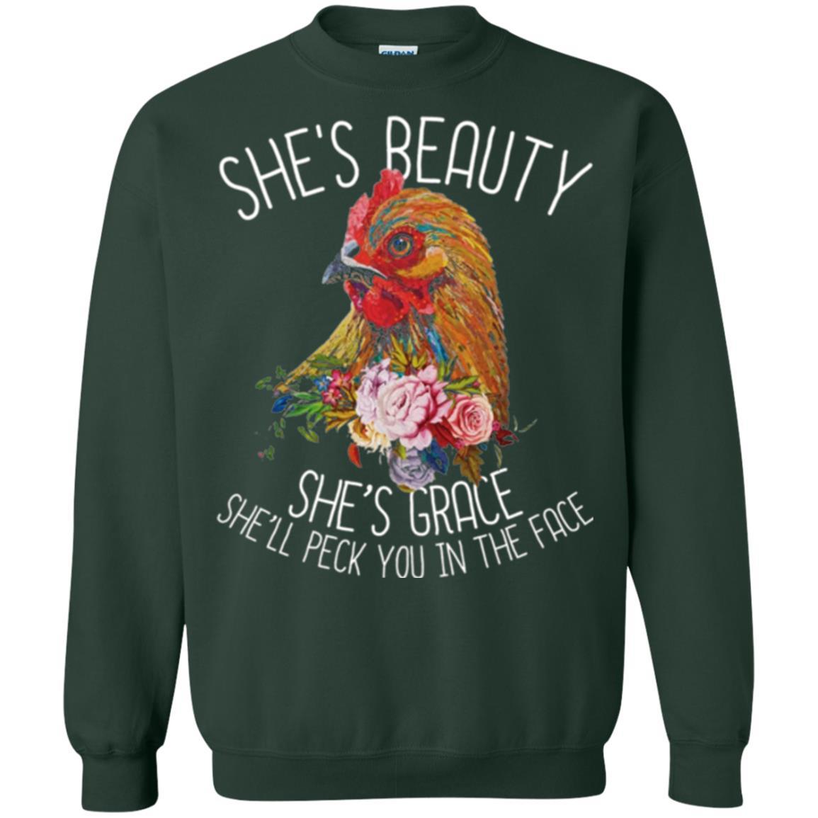 Chicken T-shirt She's Beauty She's Grace Forest Green