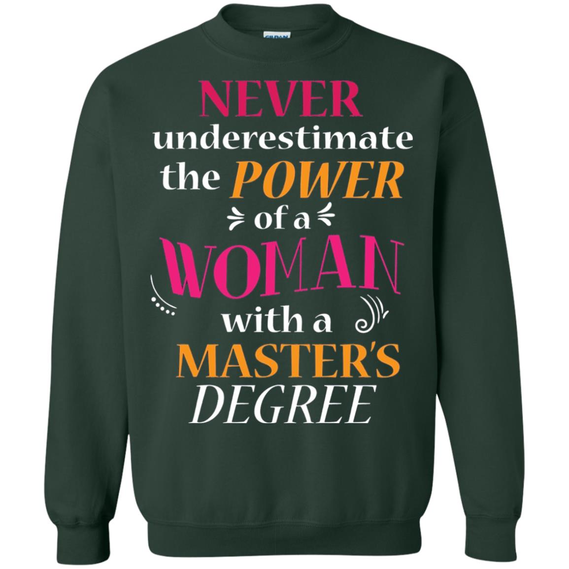 Funny Masters Degree T-shirt Never Underestimate The Power Forest Green