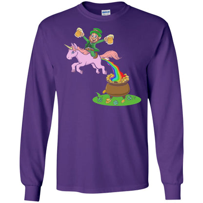 Leprechaun Riding A Unicorn Funny St Patricks Day T-shirt Purple