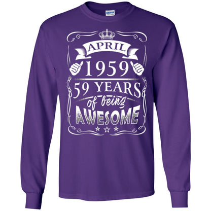 59th Birthday T-shirt April 1959 59 Years Of Being Awesome Purple