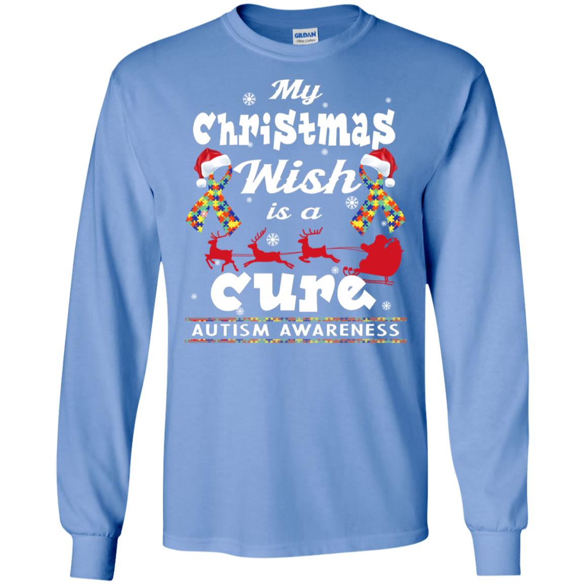 My Christmas Wish Is A Cure Autism Awareness X-mas Gift Shirt Carolina Blue
