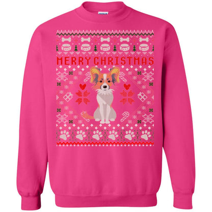 Dog Lover T-shirt Papillon Dog Merry Christmas Heliconia