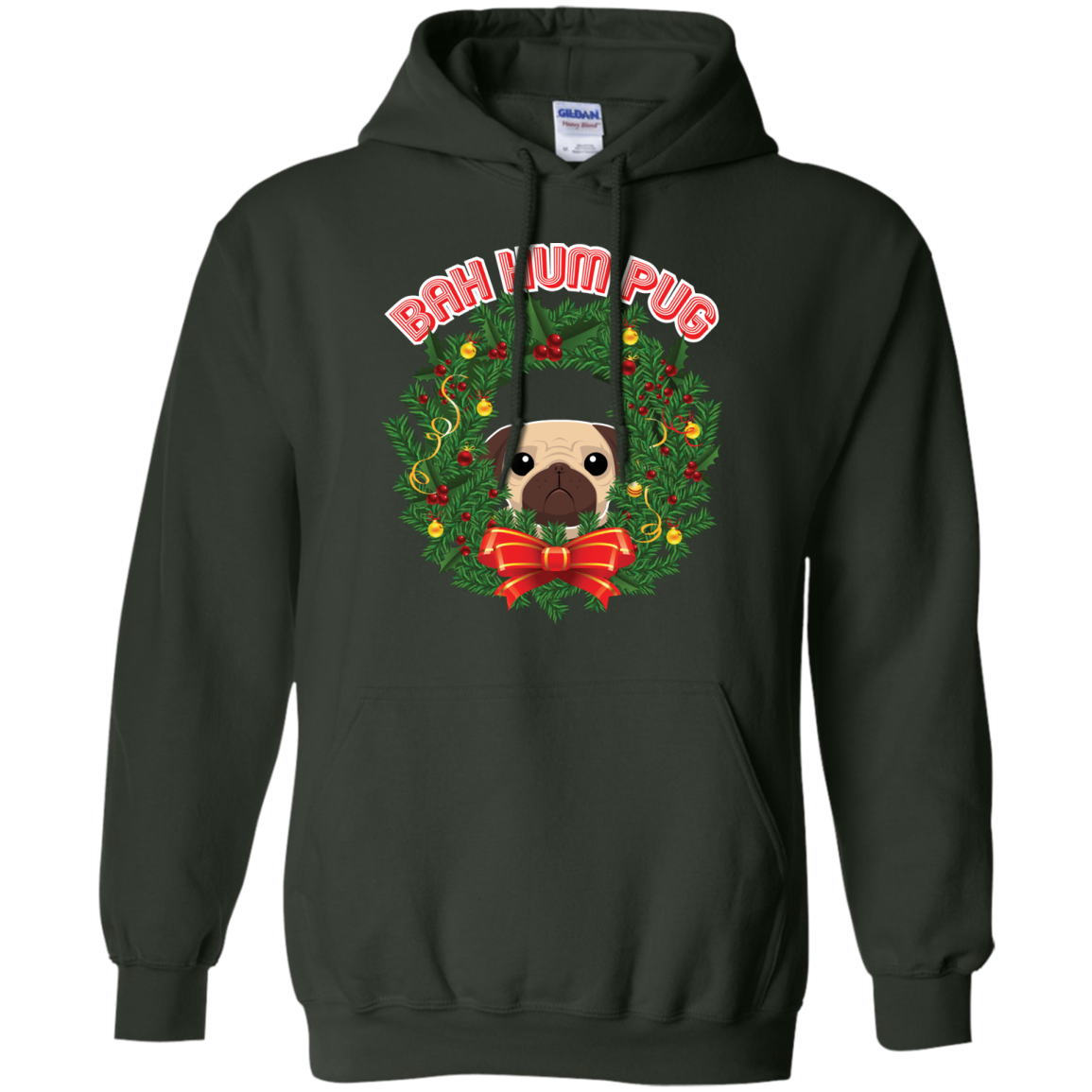 Christmas T-Shirt Bah Hum Pug Forest Green