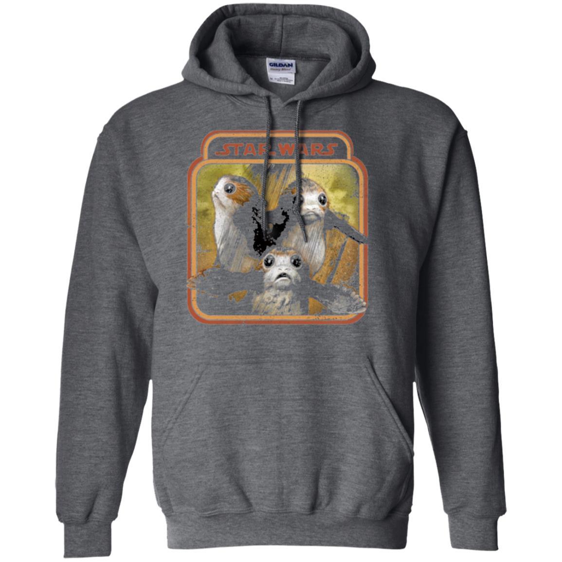 Film T-shirt Star Wars Last Jedi Porg Triplets Retro Box Graphic Dark Heather