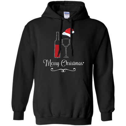 Christmas T-shirt Merry Christmas With Wine Botle And Glass Wine Black