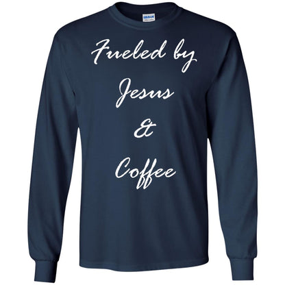 Fueled By Jesus Coffee Graphic Christian T-shirt Navy