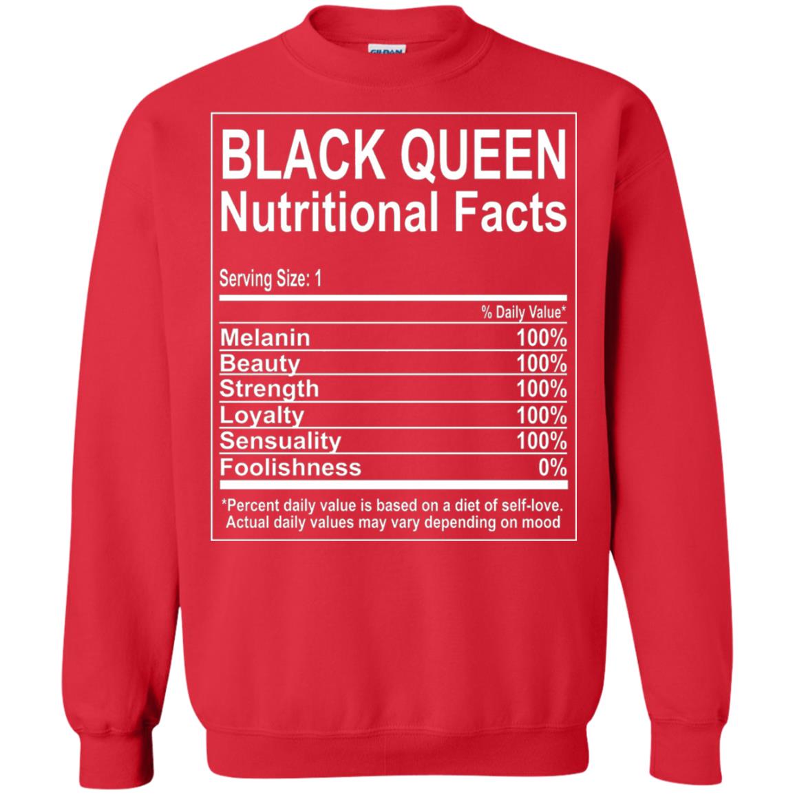 Black Queen Nutritional Facts T-shirt Self Love Red