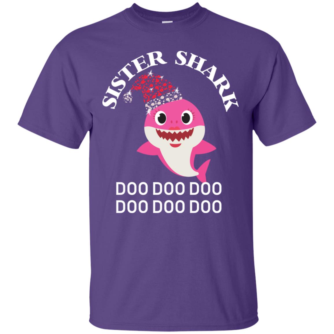 Sister Shark With Santa Claus Hat Merry X-mas Family Shark Gift Shirt Purple