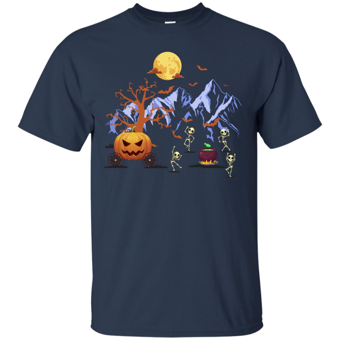 Dancing Skeleton With Pumpkin Funny Halloween Gift Shirt Navy