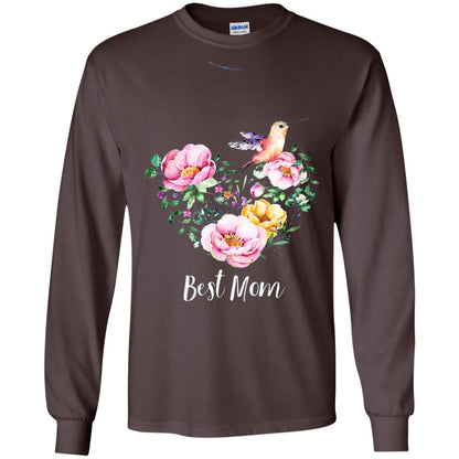Best Mom Hummingbird Flower Heart Mommy Shirt Dark Chocolate