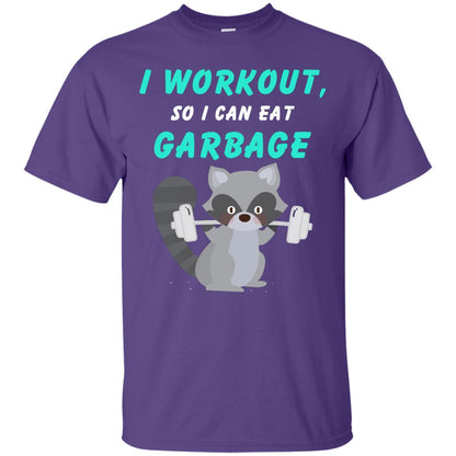 I Workout So I Can Eat Garbage Funny Gym Raccoon Shirt Purple