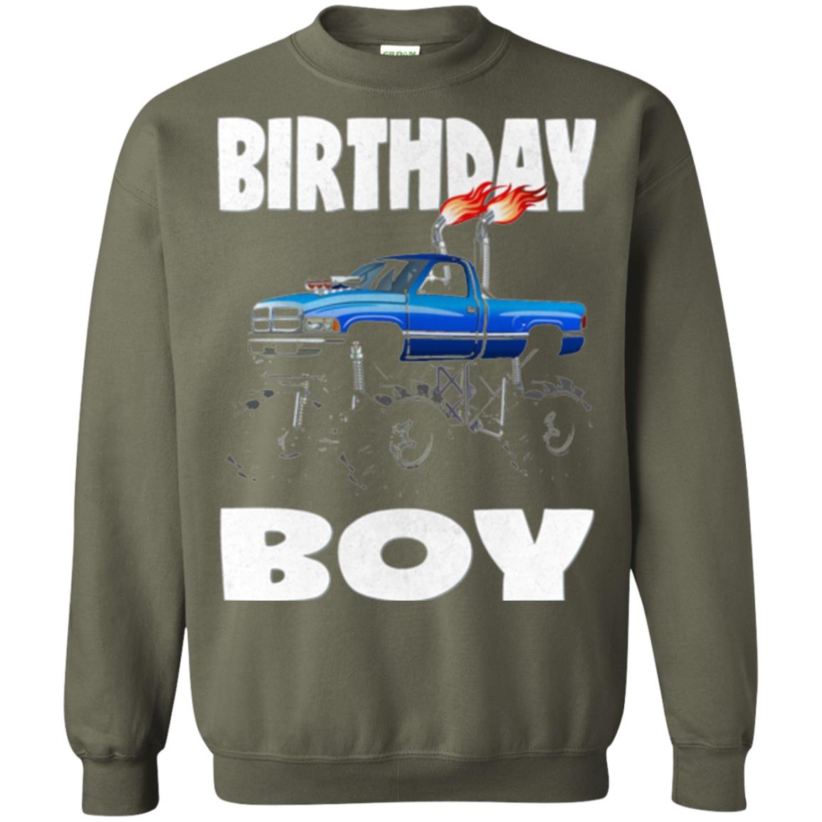 Monster Truck T-shirt Birthday Boy Vintage Military Green