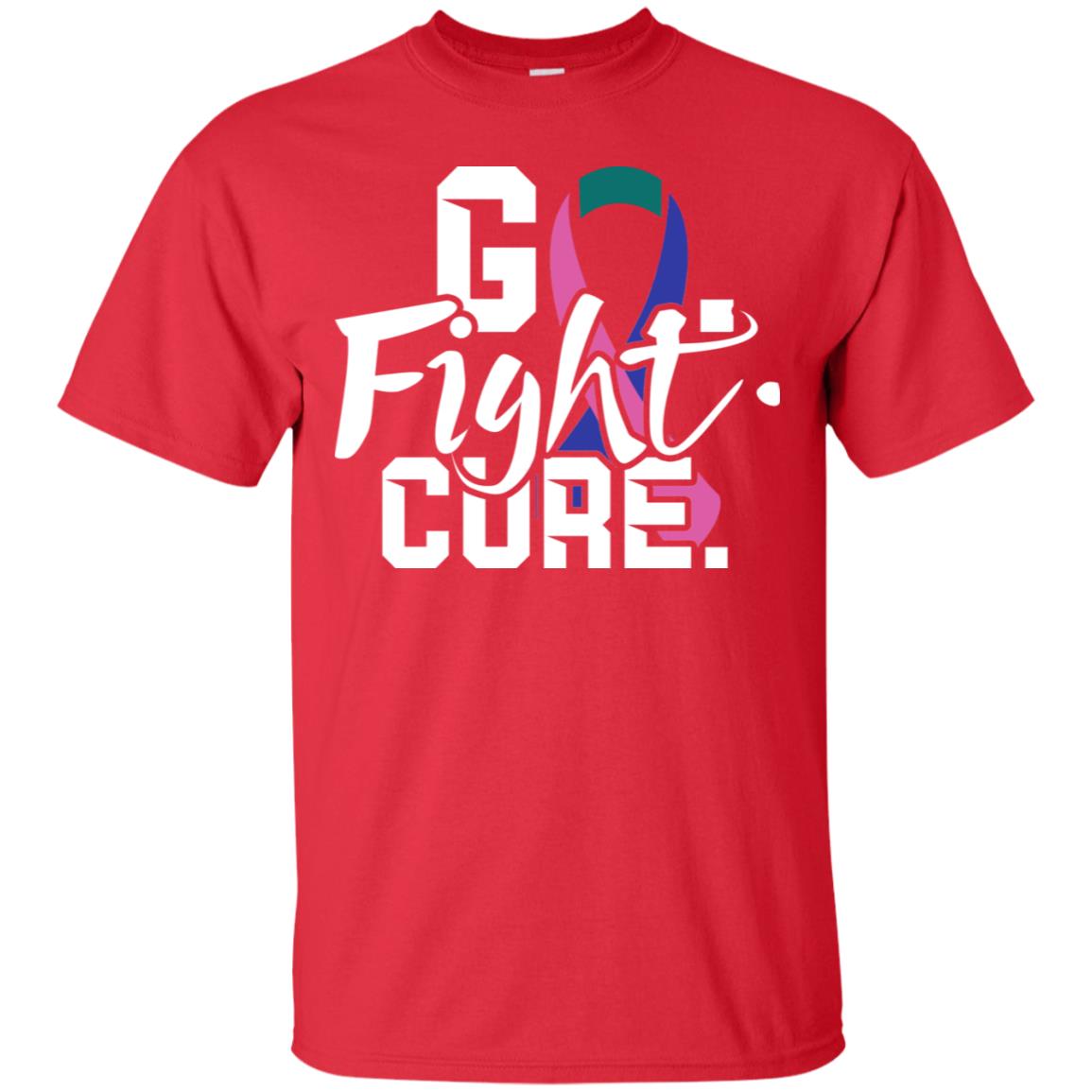 Thyroid Awareness Go Fight Cure Teal Pink Blue Ribbon Shirt Red
