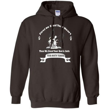 Frist We Steal Your Heart Boston Terrier T-shirt Dark Chocolate