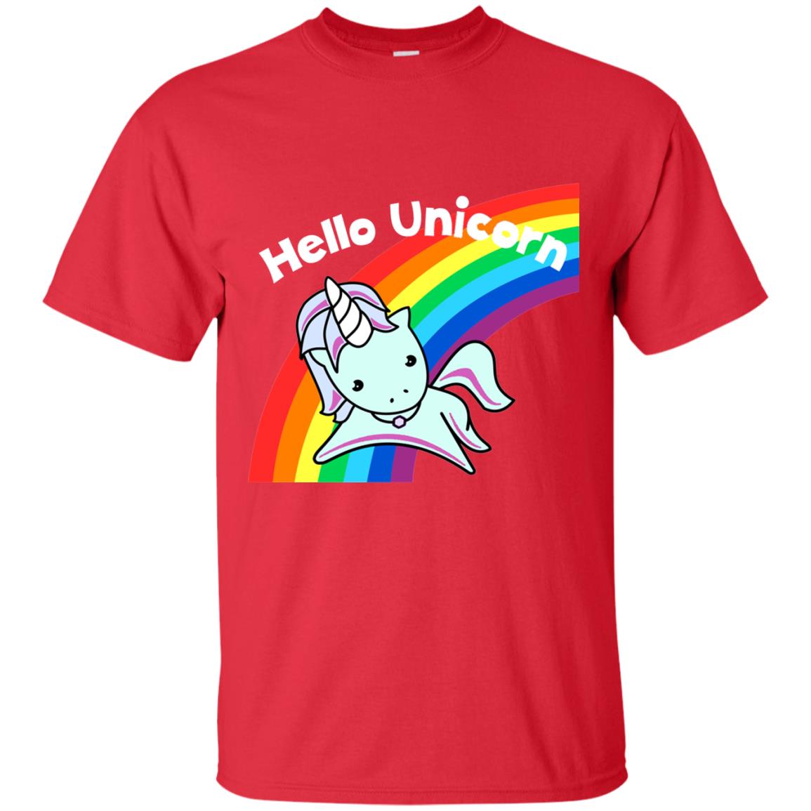 Pink Hello Unicorn Rainbow Unicorn Lover T-shirt Red