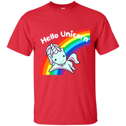 Pink Hello Unicorn Rainbow Unicorn Lover T-shirt Red