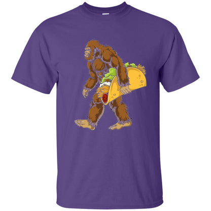 Camping T-shirt Bigfoot Sasquatch Carrying Taco Purple